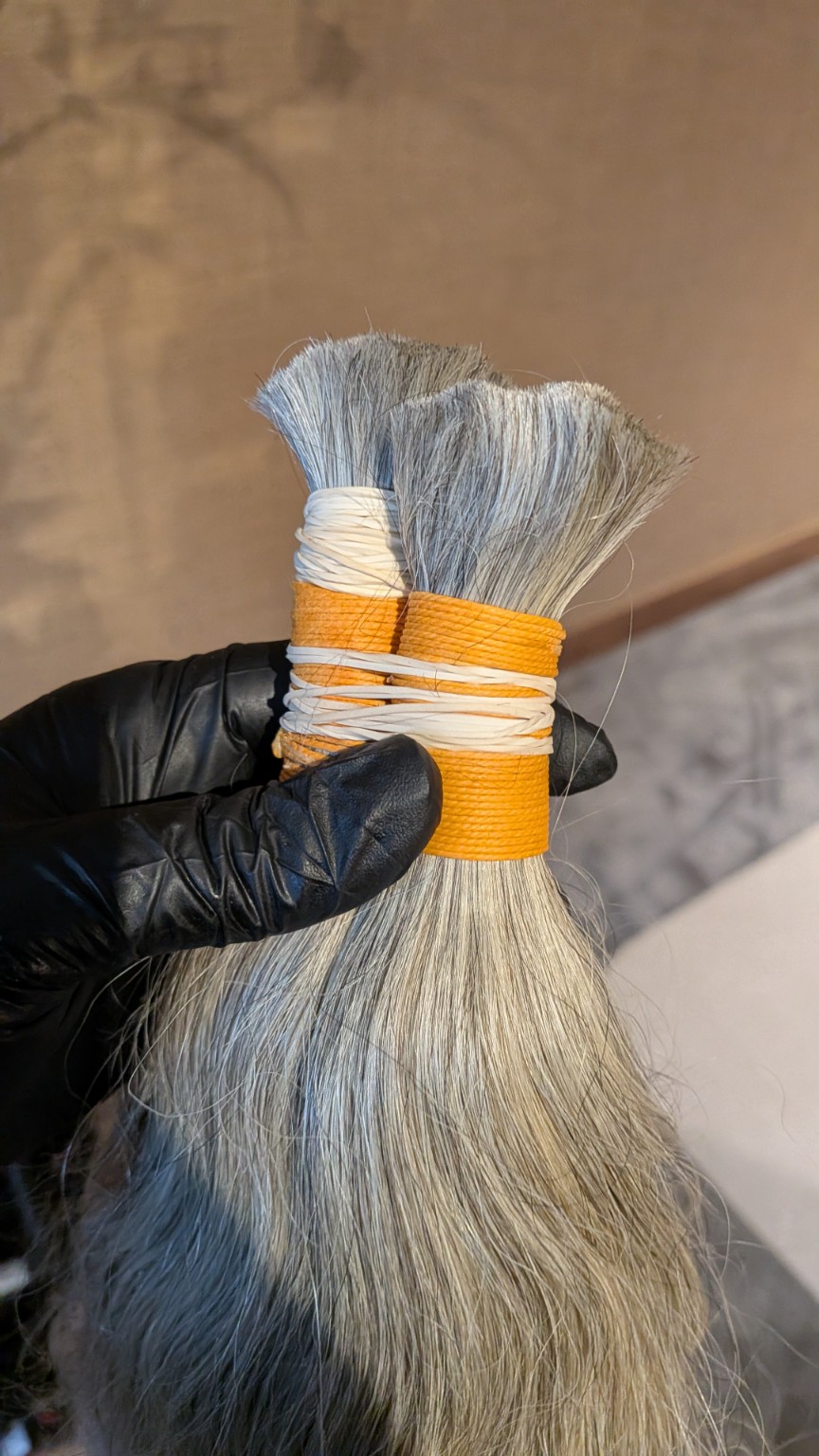 Rare gray human hair close-up